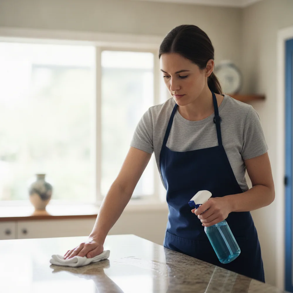 Professional cleaner working in a bright Australian home