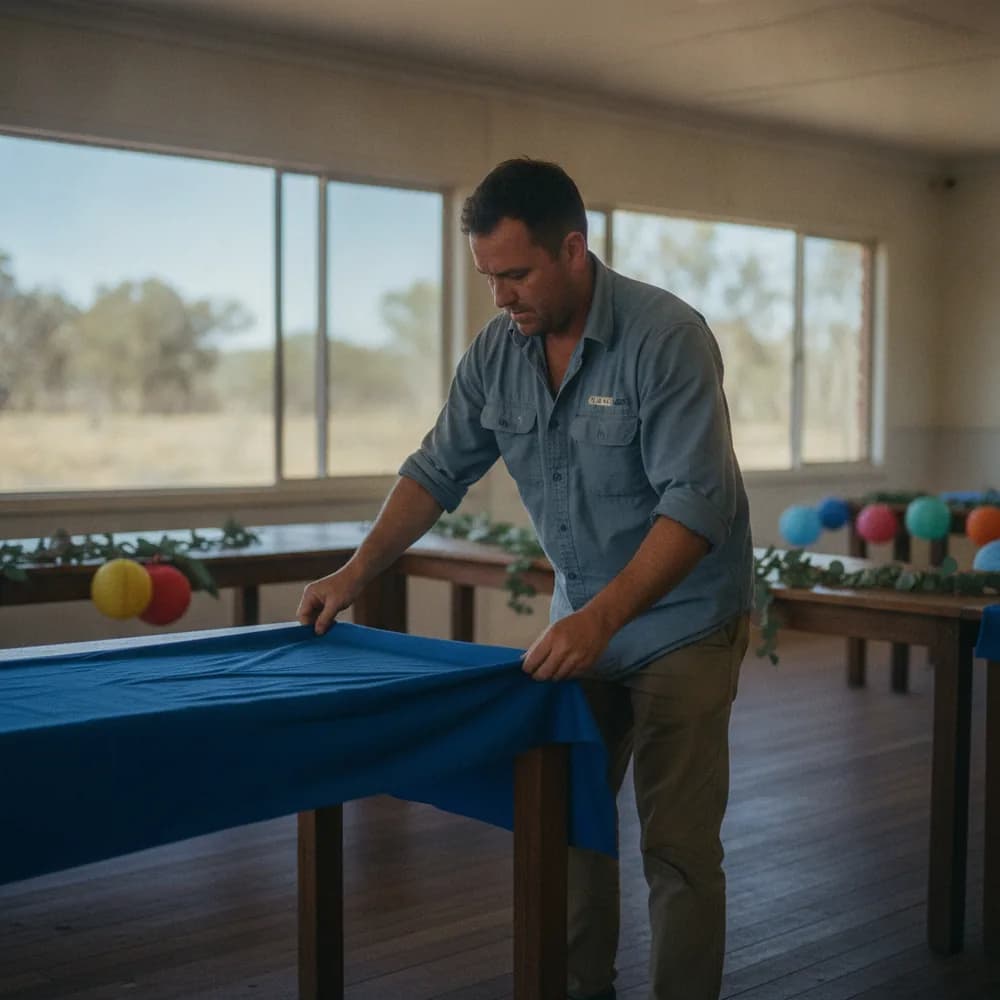 Host setting up a party and recreation space in Australia