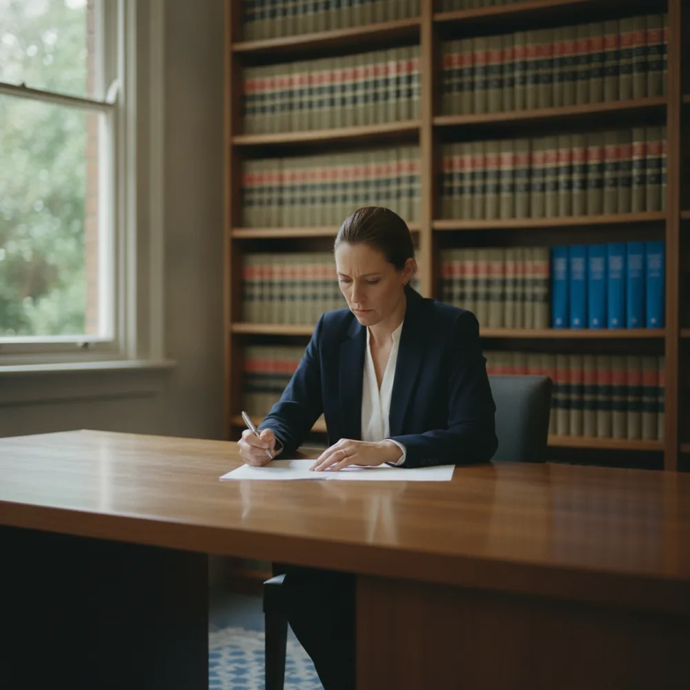 Australian solicitor reviewing documents in a law office — Conveyancing Cost Calculator